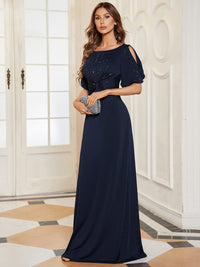 Chic A-Line Burgundy and Navy Blue Wedding Guest Dress with Silver Embellishments