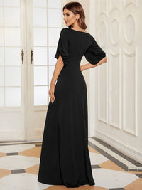Chic A-Line Burgundy and Navy Blue Wedding Guest Dress with Silver Embellishments