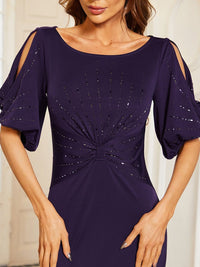 Chic A-Line Burgundy and Navy Blue Wedding Guest Dress with Silver Embellishments