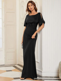 Chic A-Line Burgundy and Navy Blue Wedding Guest Dress with Silver Embellishments