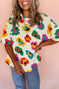 
Women's Apricot Abstract Leopard Print Drop Shoulder Oversized Tee