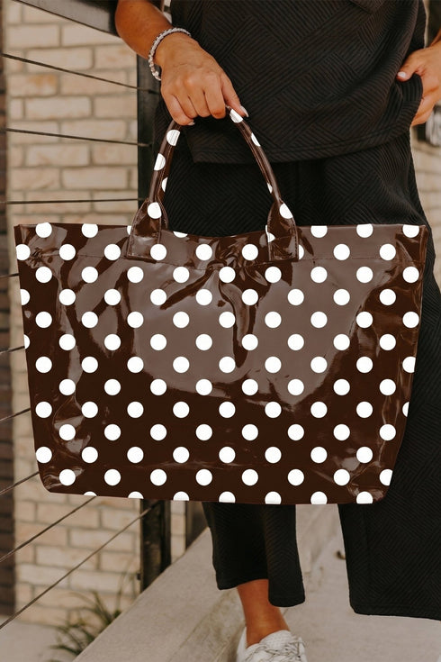 Chic Black Polka Dot Vinyl Tote Bag for Women - Stylish, Versatile Design Perfect for Daily Use and Fashionable Outings