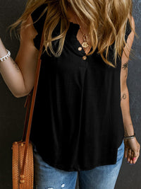 Chic Black Ruffle Trim V-Neck Tank Top