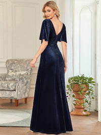 Chic Double V Neck Velvet Party Dress with Ruffled Sleeves
