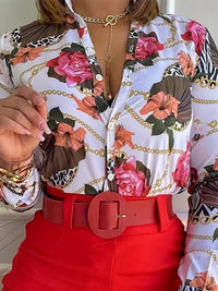 Chic Floral Print Button-Up Blouse for Women