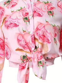 Chic Floral Print Button-Up Blouse for Women