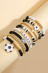 Gold 8pcs Soccer Game Day Multilayered Bracelet Set