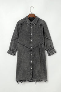 Chic Gray Denim Mini Dress with Button Detail