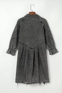 Chic Gray Denim Mini Dress with Button Detail