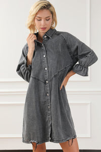 Chic Gray Denim Mini Dress with Button Detail