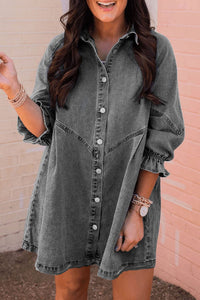 Chic Gray Denim Mini Dress with Button Detail