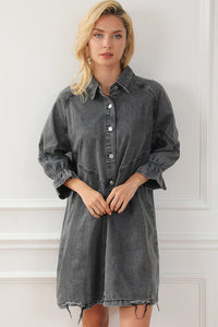 Chic Gray Denim Mini Dress with Button Detail