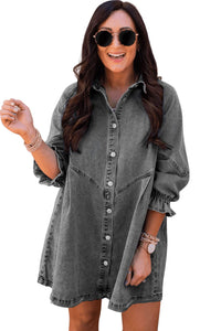 Chic Gray Denim Mini Dress with Button Detail