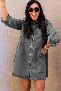 Chic Gray Denim Mini Dress with Button Detail