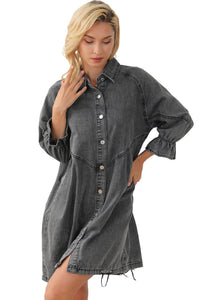 Chic Gray Denim Mini Dress with Button Detail