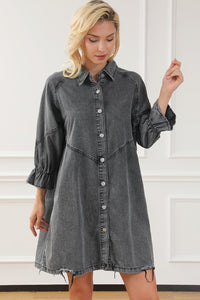 Chic Gray Denim Mini Dress with Button Detail