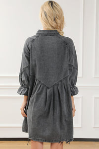 Chic Gray Denim Mini Dress with Button Detail
