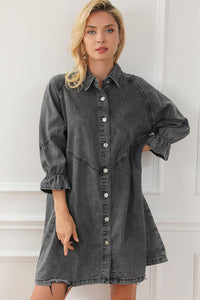 Chic Gray Denim Mini Dress with Button Detail