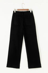 Women's Sophisticated Black Wide-Leg Jeans with Double-Button Waist, black, photo 6