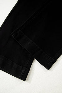 Women's Sophisticated Black Wide-Leg Jeans with Double-Button Waist, black, photo 11