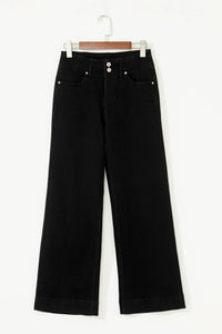 Women's Sophisticated Black Wide-Leg Jeans with Double-Button Waist, black, photo 5