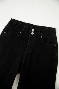 Women's Sophisticated Black Wide-Leg Jeans with Double-Button Waist, black, photo 7