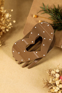 Women's Polka Dot Heart Hair Claw Clip in French Coffee
