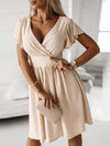 Elegant V-neck Pleated Ruffle Dress