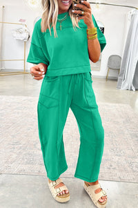 women's chic mint green women's drop shoulder boxy tee and barrel pants set for a relaxed, stylish outfit with practical styling and dependable
