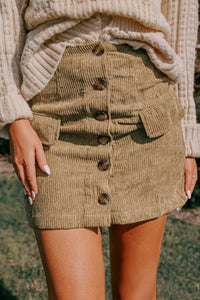 
Chic Olive Green Women's Corduroy A-Line Mini Skirt - Stylish Casual Wear for Effortless Everyday Outfits