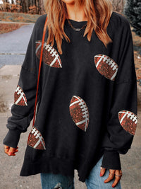 Chic Rugby Graphic Sequin Detail Sweatshirt for Casual Rugby Game Day Outfits
