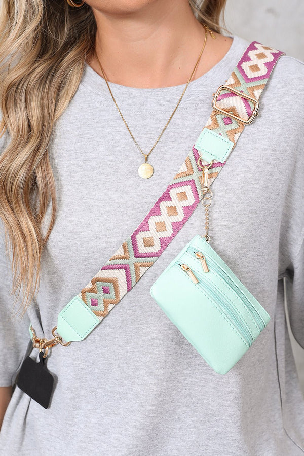 Women's Chic Sea Green Geometric Phone Strap with Detachable Zipped Pouch for Women - Stylish and Functional Everyday Accessory