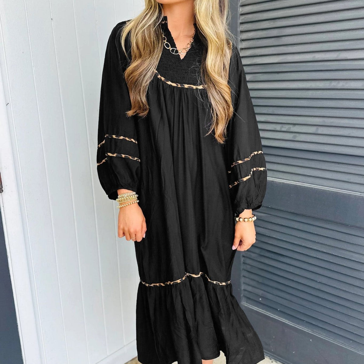 black midi dress with sleeves casual shop viscose for versatile everyday wear and layered styling– MsDressly Length:MINI