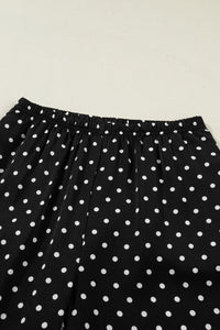 Black Polka Dot Print Elastic Waist Lace Hem Loose Pants