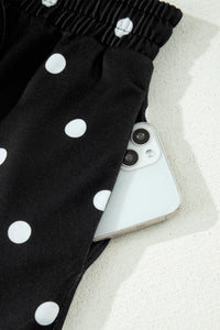 Black Exposed Seam Detail Polka Dot Loose Tee Drawstring Shorts Set