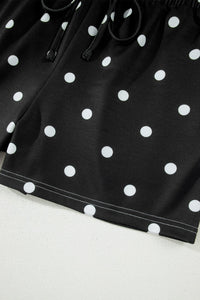 Black Exposed Seam Detail Polka Dot Loose Tee Drawstring Shorts Set