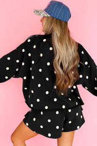 $12.42 Black Polka Dot Raw Hem Relaxed Pullover Loose Skort Two Piece Set Wholesale