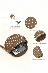 Camel Polka Dot Print Gold Chain Strap Double Zipper Crossbody Bag
