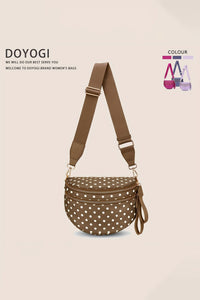 Camel Polka Dot Print Gold Chain Strap Double Zipper Crossbody Bag