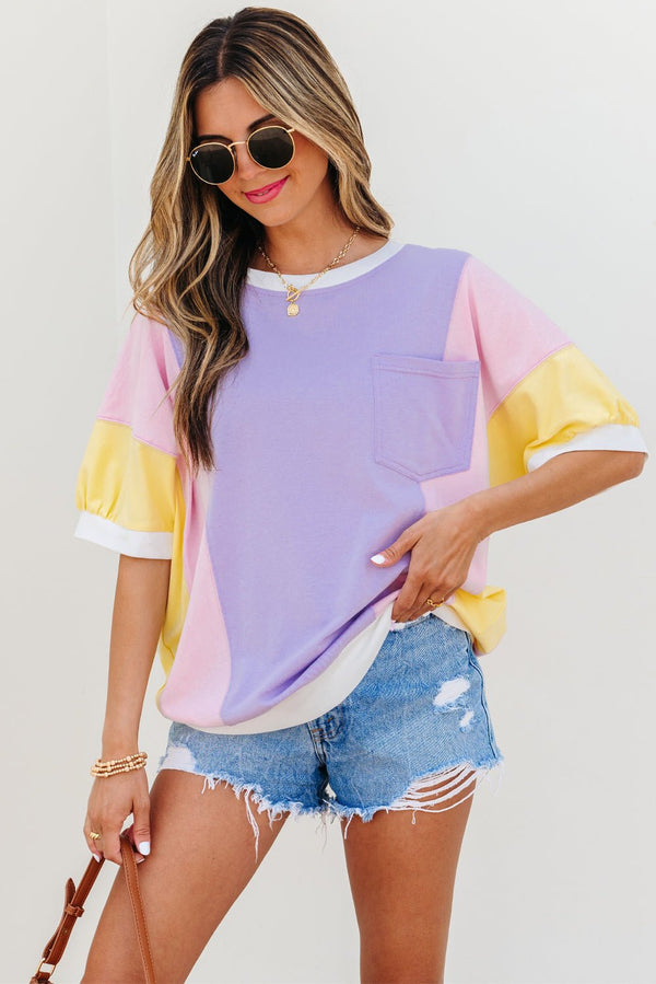 Women's Chic Women's Color Block T-Shirt - Vibrant Casual Style for Everyday Comfort and Effortless Fashion