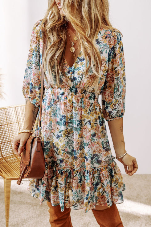 Women's Chic Women's Floral Ruffle Dress - Vibrant Summer Style with Flattering Fit and Flowing Design for Effortless Elegance