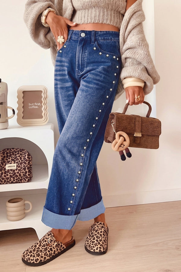 Chic Women's High-Waisted Blue Jeans - Slim Fit for Effortless Casual Elegance and Everyday Comfort