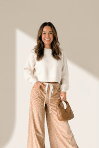 Women's Chic Women's Khaki Polka Dot Wide Leg Pants with Drawstring Waist for Effortless Comfort and Trendy Style