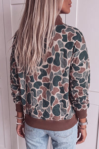 $9.95 Multicolour Camouflage Print Quilted Contrast Ribbed Mock Neck Sweatshirt Wholesale