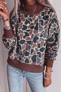 $9.95 Multicolour Camouflage Print Quilted Contrast Ribbed Mock Neck Sweatshirt Wholesale