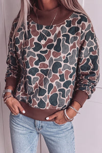 $9.95 Multicolour Camouflage Print Quilted Contrast Ribbed Mock Neck Sweatshirt Wholesale