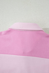 Pink Raw Seam Color Block Patchwork Button Polo Collar Mini Dress