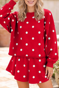 $12.42 Red Polka Dot Raw Hem Relaxed Pullover Loose Skort Two Piece Set Wholesale