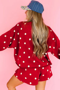 $12.42 Red Polka Dot Raw Hem Relaxed Pullover Loose Skort Two Piece Set Wholesale