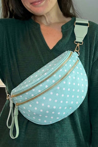Chic Women's Retro Beau Blue Polka Dot Crossbody Bag with Double Zipper for Stylish Everyday Fashion